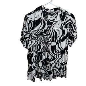 Unique Spectrum Blouse Women's Medium Printed Short Sleeve Collared Top Groovy